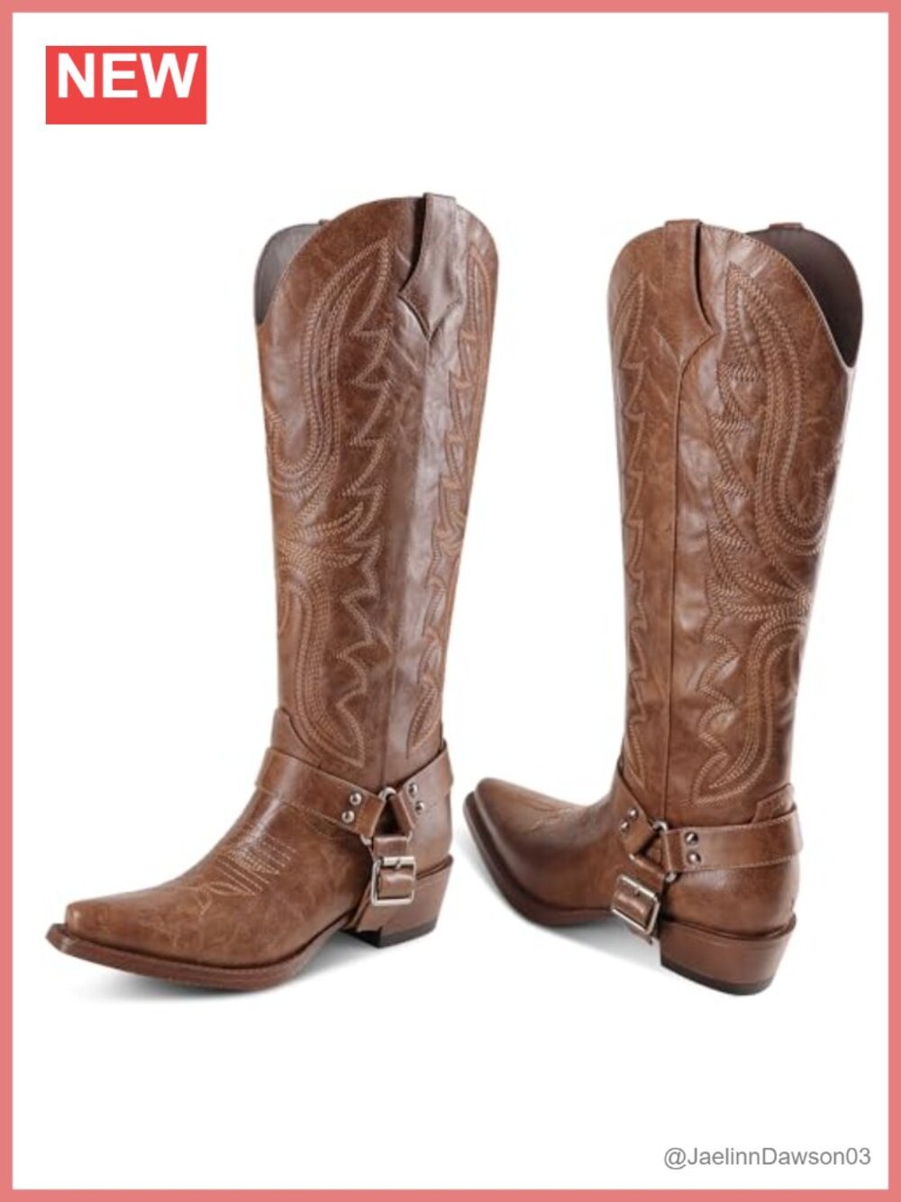 Faux Leather Knee High Western Boots Detachable Buckle Strap Pull On